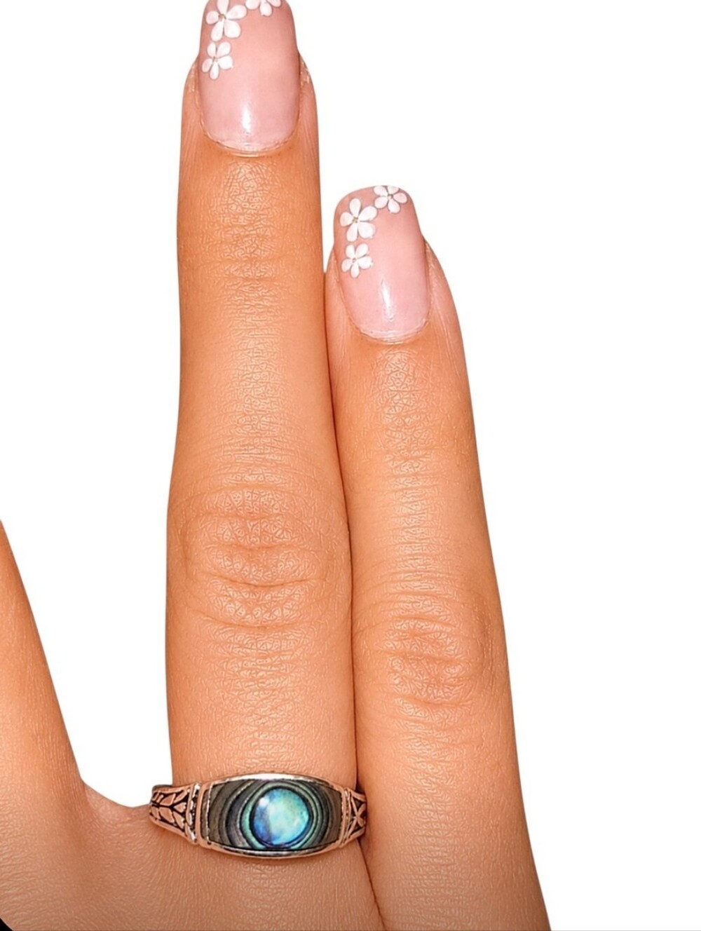 ATI 925 ID Sterling Silver Real Abalone Inlay Ring Size 7.75
